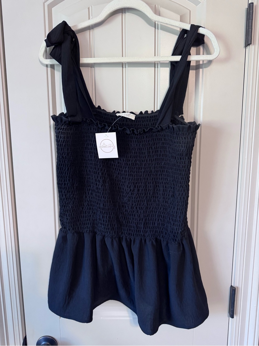 Oddi Black Smock Tie Peplum Top 1X